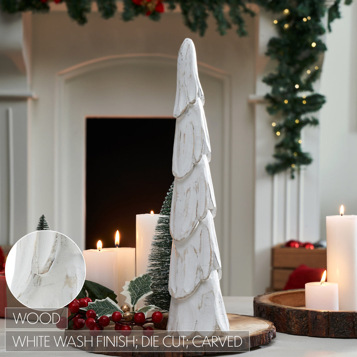 VHC Brands 2PC Distress White Wooden Cone Tree ,Small and Large
