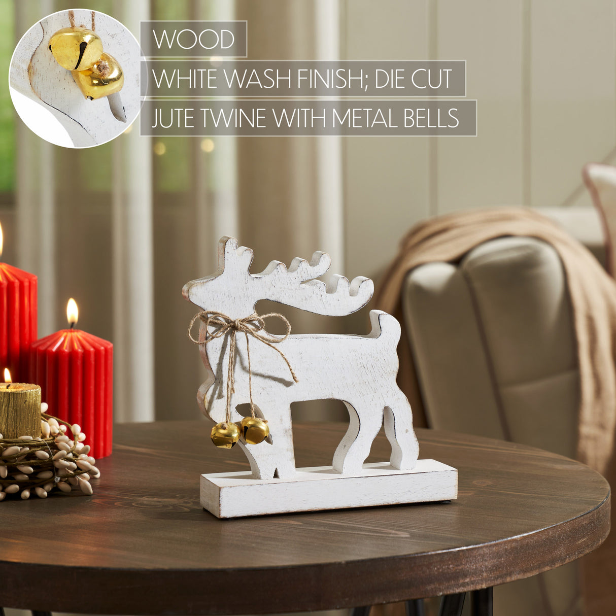 Winter Walk Distressed White Wooden Reindeer