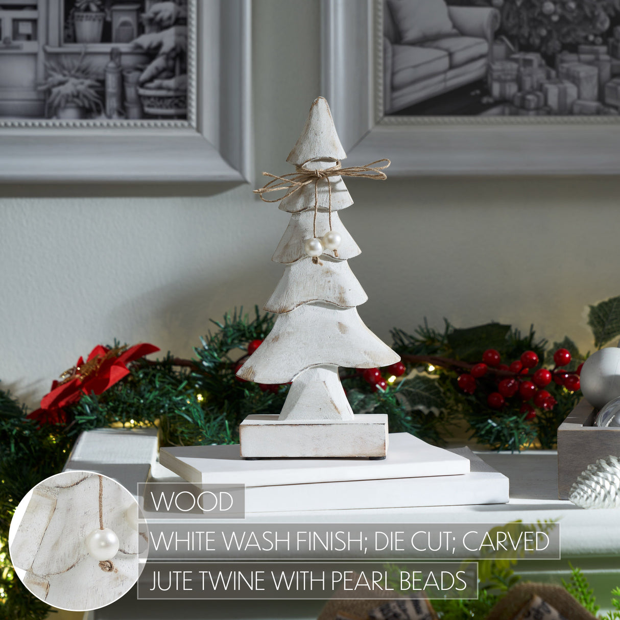 VHC Brands 2PC Pretty in Pearl Distressed White Wooden Tree ,Small and Large