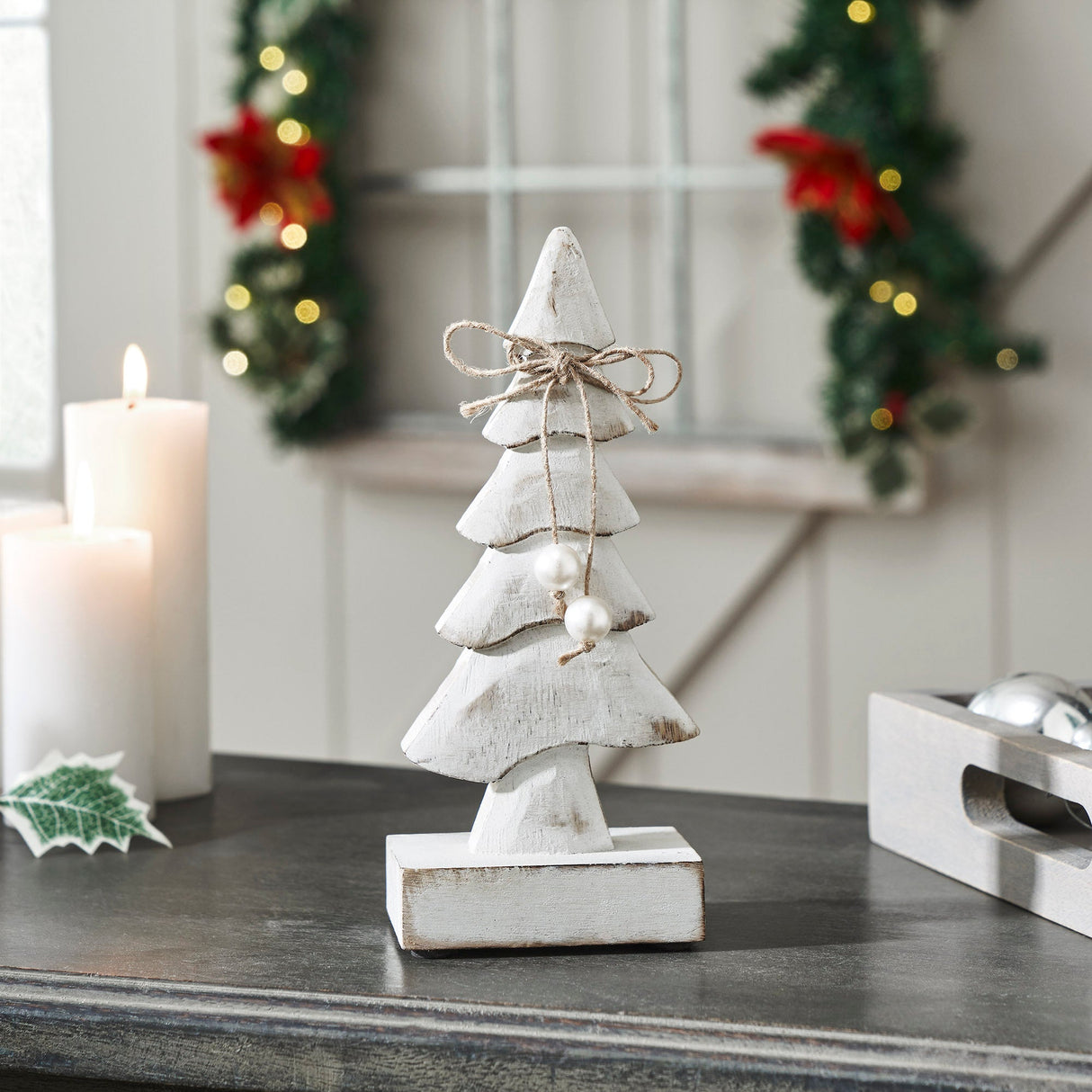 Pretty in Pearl Distressed White Wooden Tree Large