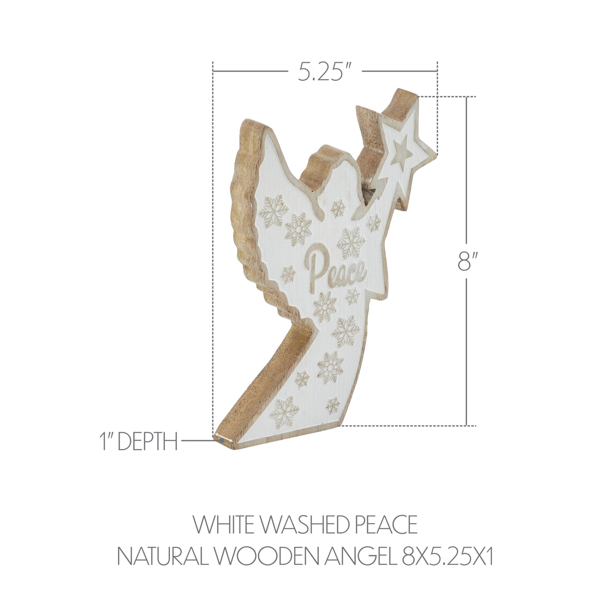 White Washed Peace Natural Wooden Angel 8x5.25x1