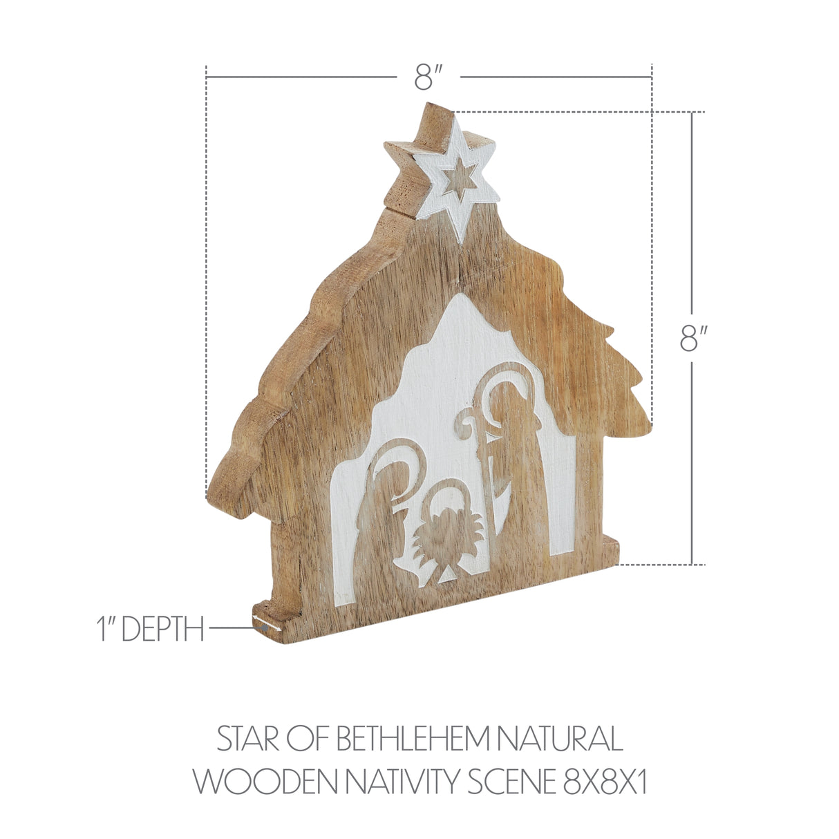 Star of Bethlehem Natural Wooden Nativity Scene 8x8x1