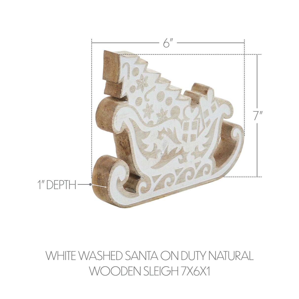 White Washed Santa on Duty Natural Wooden Sleigh 7x6x1