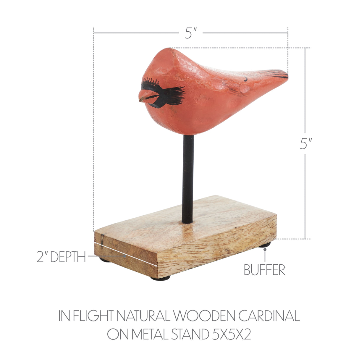 In Flight Natural Wooden Cardinal on Metal Stand 5x5x2