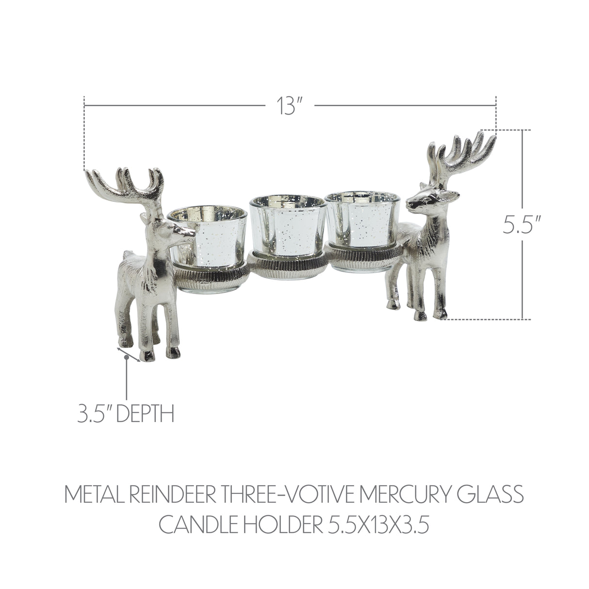 Metal Reindeer Three-Votive Mercury Glass Candle Holder 5.5x13x3.5