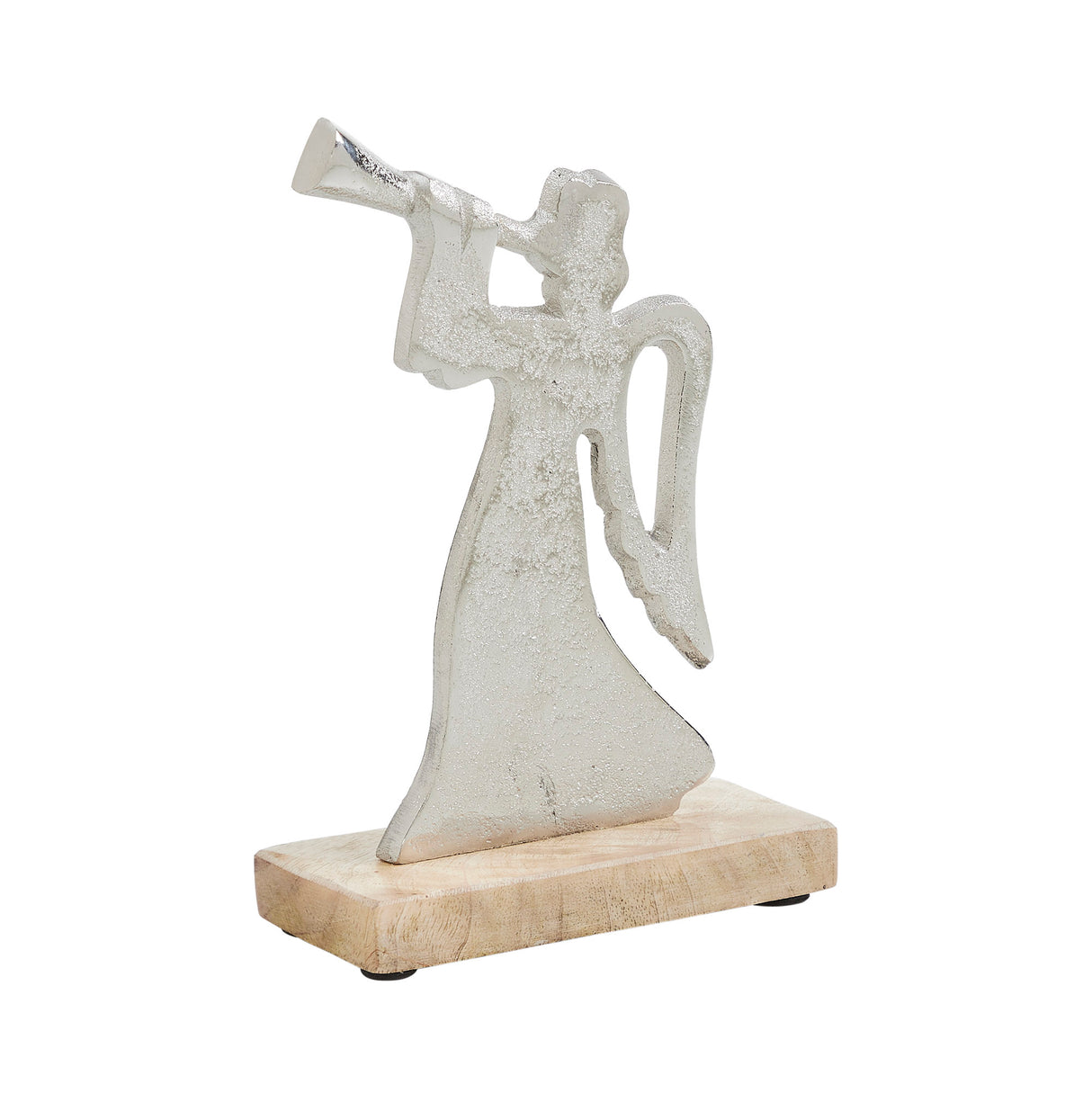 Hark the Herald Metal Angel on Wooden Stand 6.75x4.5x2