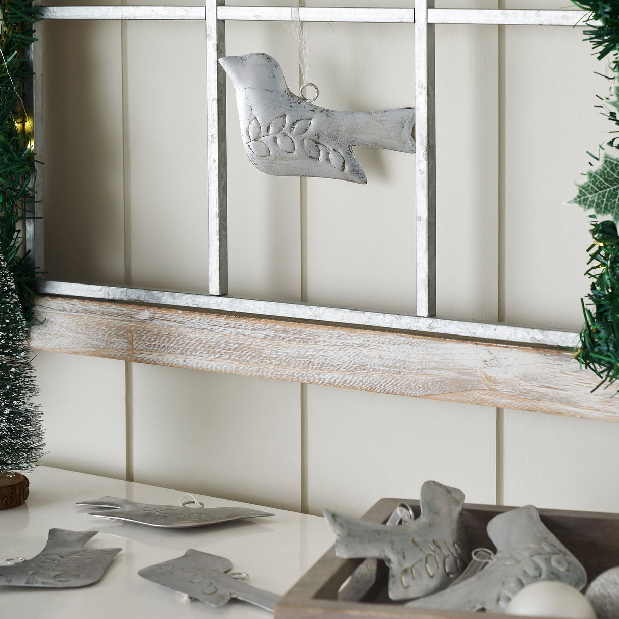 Brushed Metal Bird Ornament Set of 6 - 3.5 inch