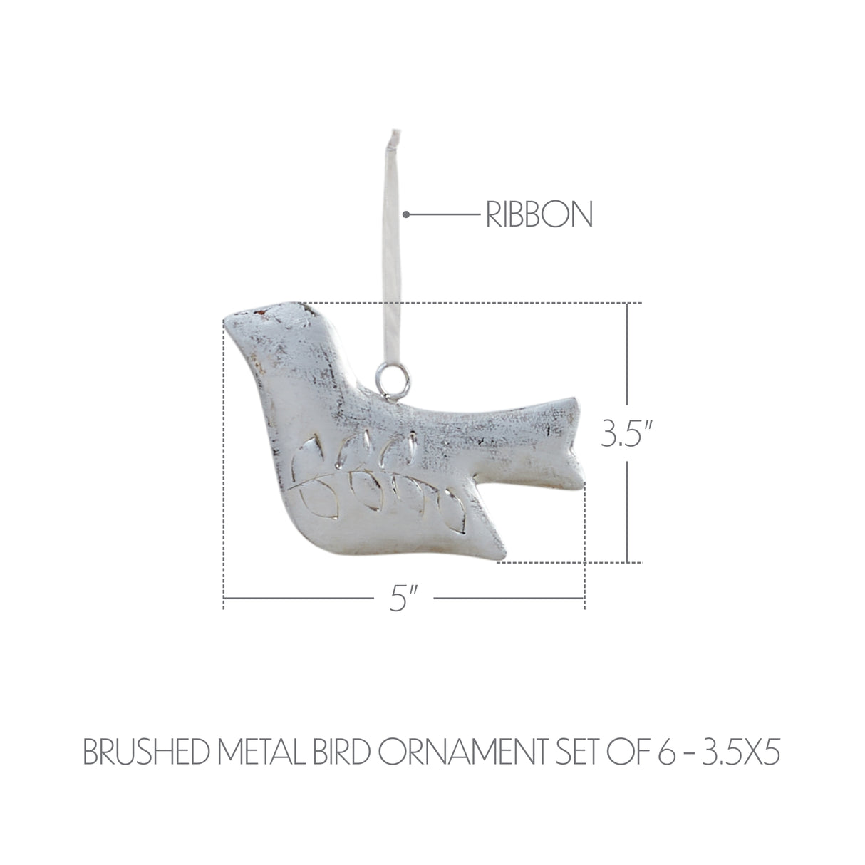 Brushed Metal Bird Ornament Set of 6 - 3.5 inch