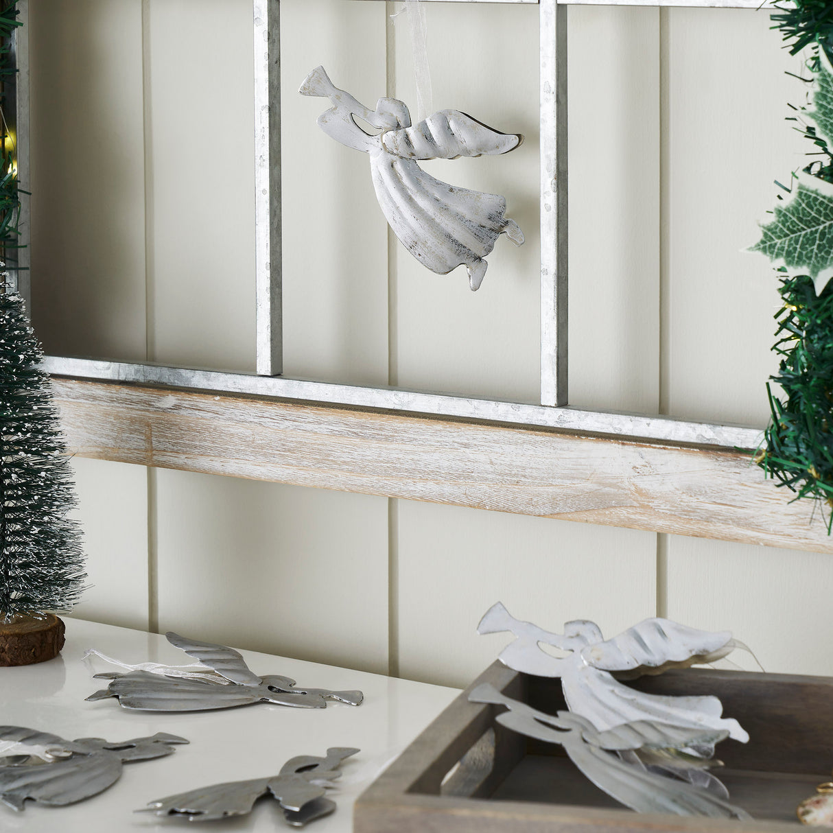 Brushed Metal Angel Ornament Set of 6 - 2.75x4.75x0.25