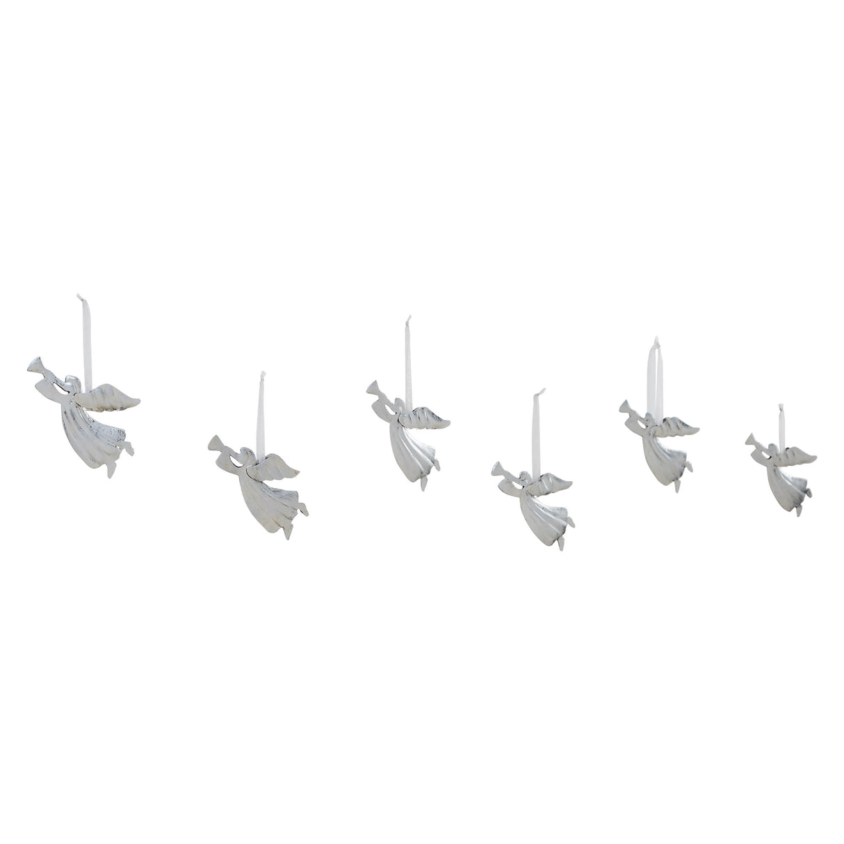 Brushed Metal Angel Ornament Set of 6 - 2.75x4.75x0.25