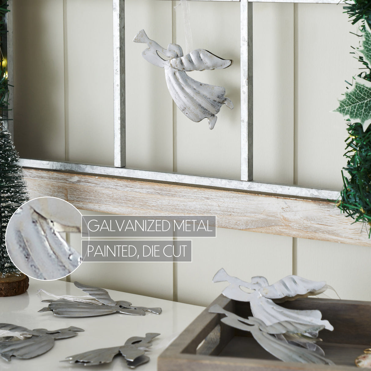 Brushed Metal Angel Ornament Set of 6 - 2.75x4.75x0.25