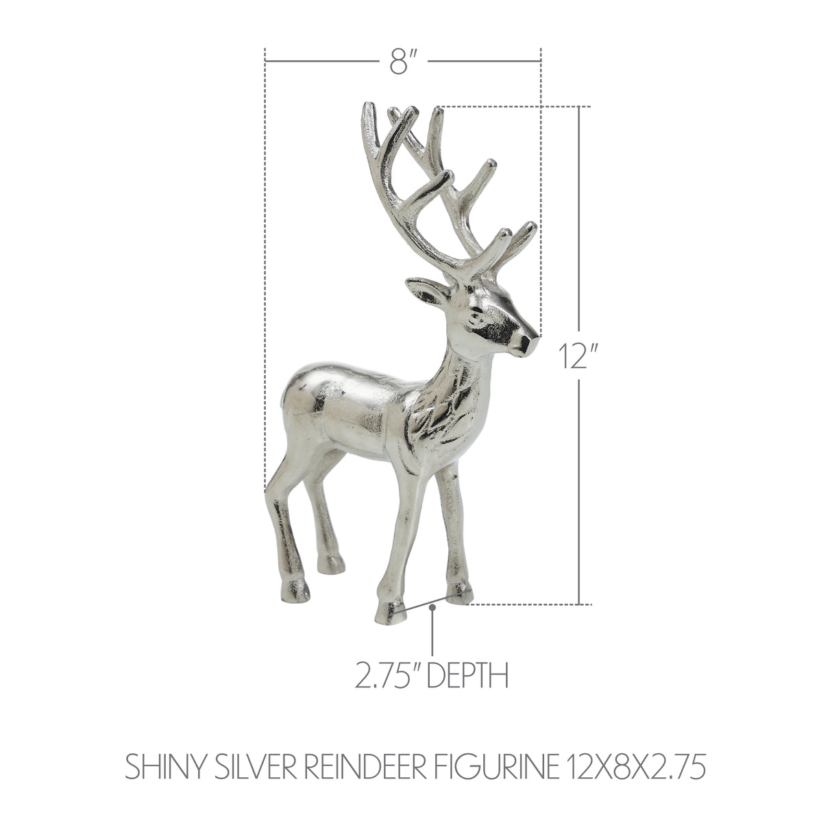 Shiny Silver Reindeer Figurine 12x8x2.75