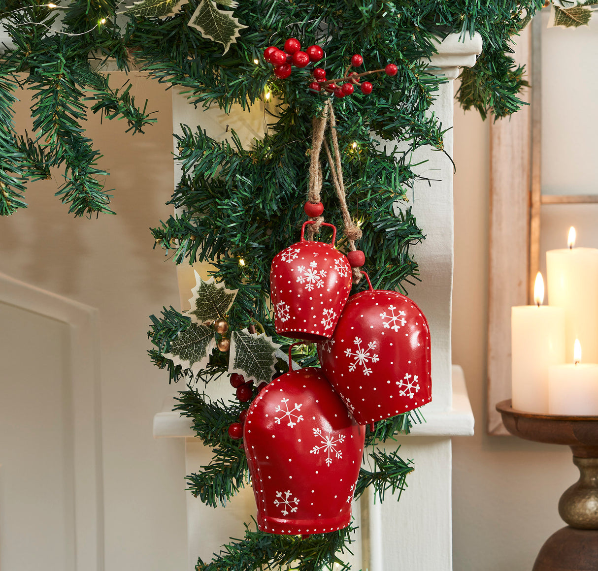 Falling Snowflake Red Metal Bell Set of 3 - 4/5/6.25 inch