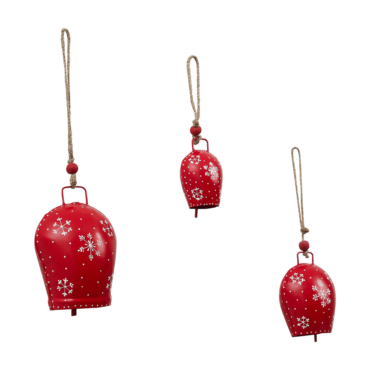 Falling Snowflake Red Metal Bell Set of 3 - 4/5/6.25 inch