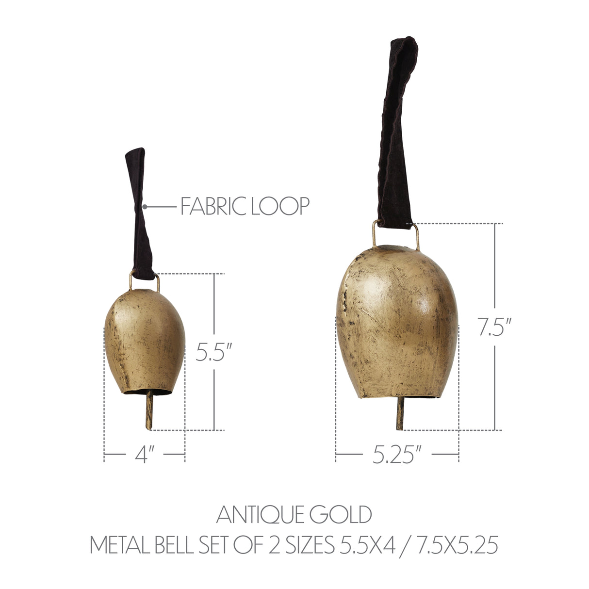 Antique Gold Metal Bell Set of 2 - 5.5/7.5 inch