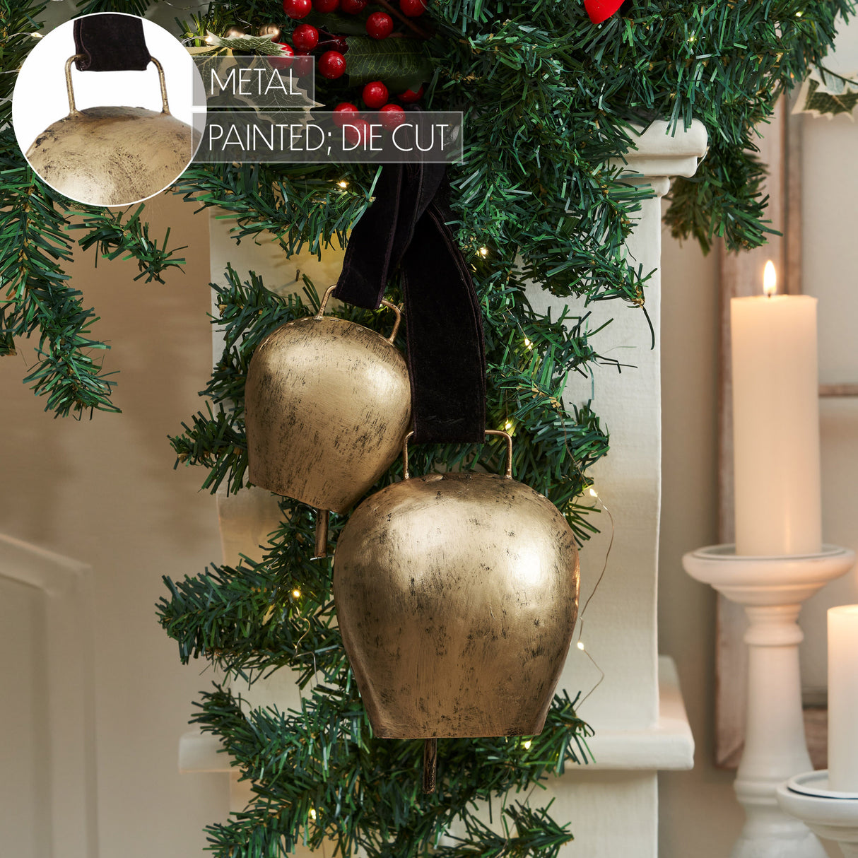 Antique Gold Metal Bell Set of 2 - 5.5/7.5 inch