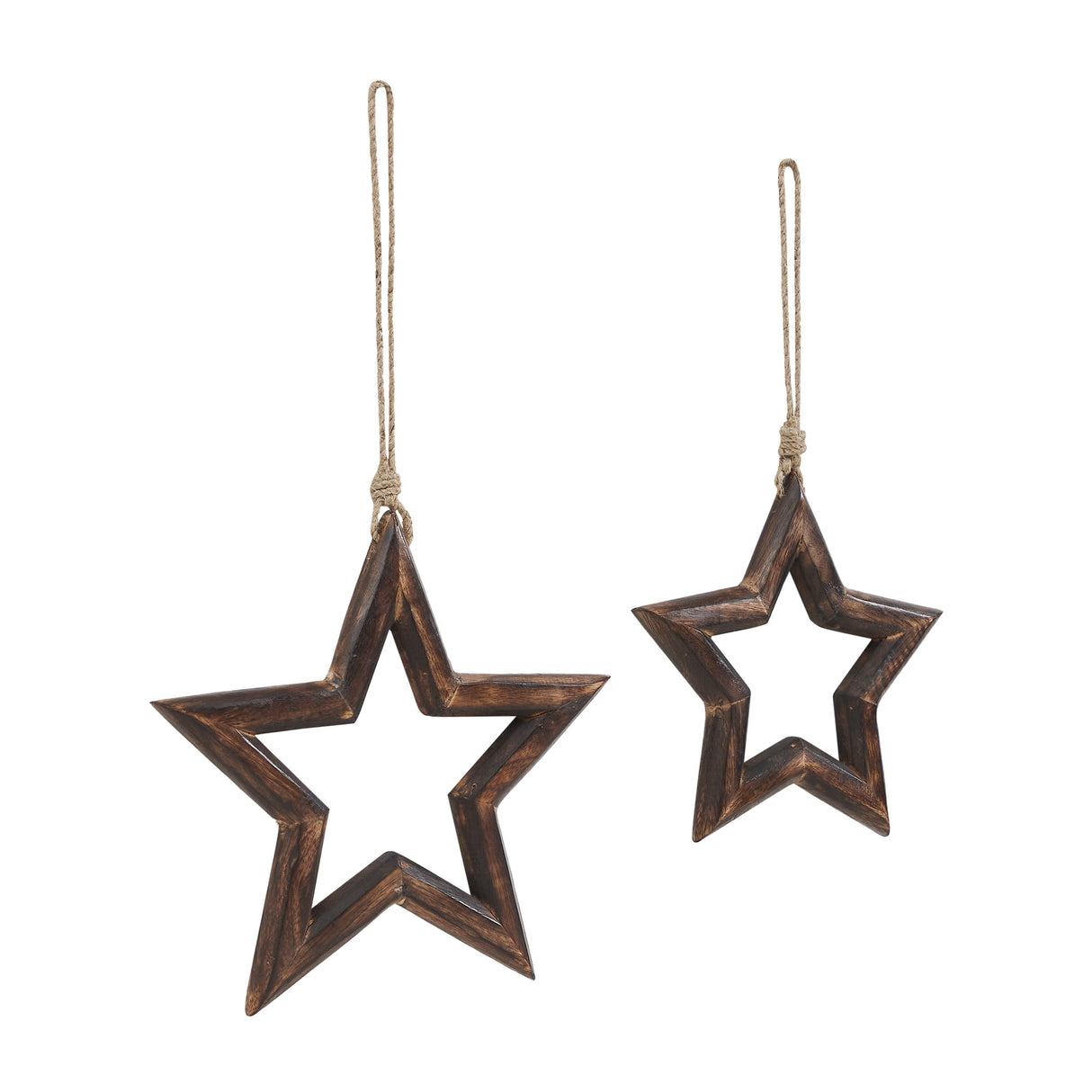 Dark Wooden Star Ornament Set of 2 - 8/9.75 inch