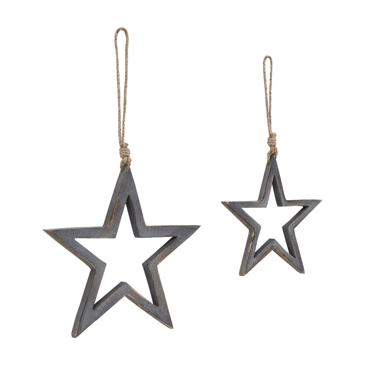 Distressed Gray Wooden Star Ornament Set of 2 - 7/9.5 inch