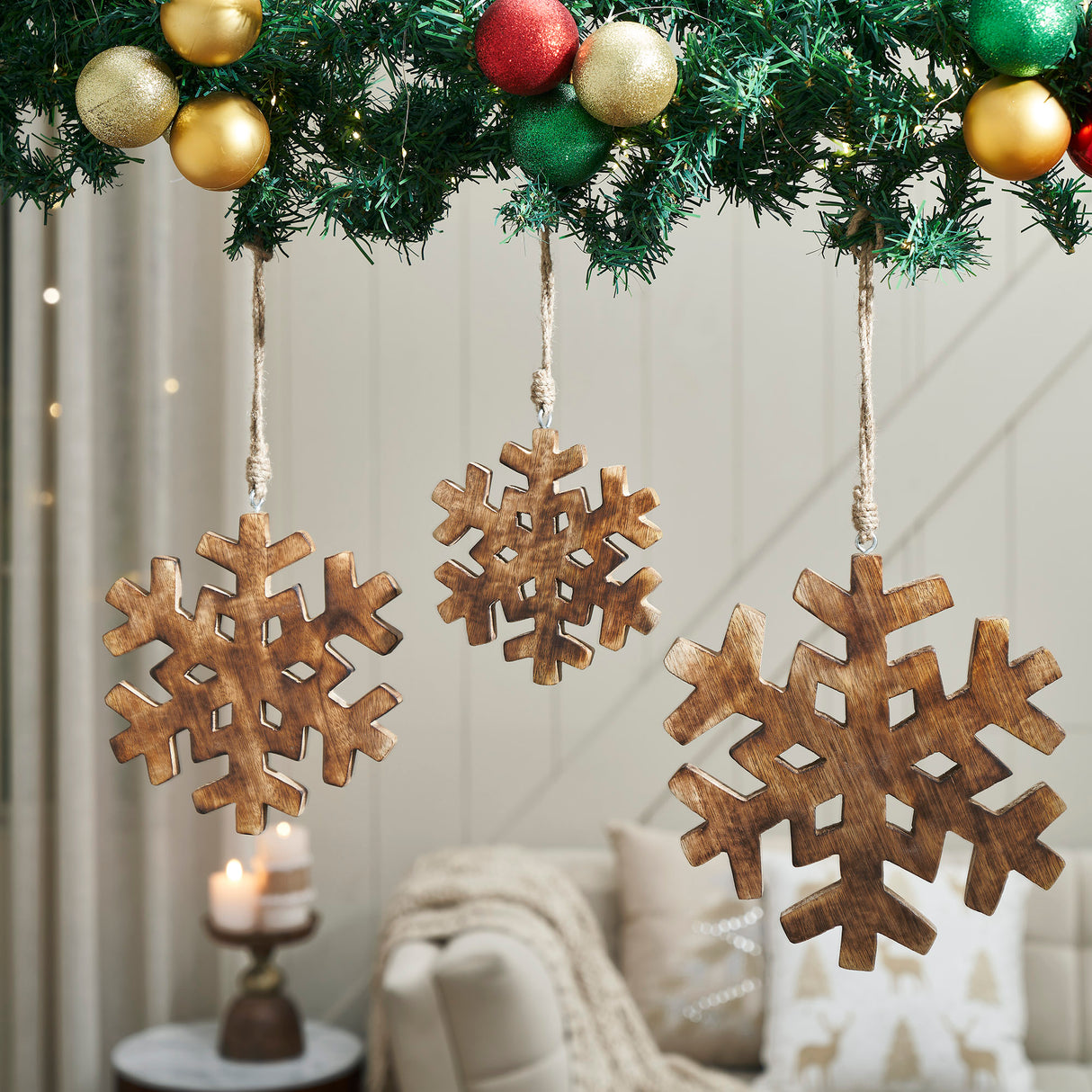 Distressed Dark Wooden Snowflake Ornament Set of 3 - 5.75/7.75/9.75 inch