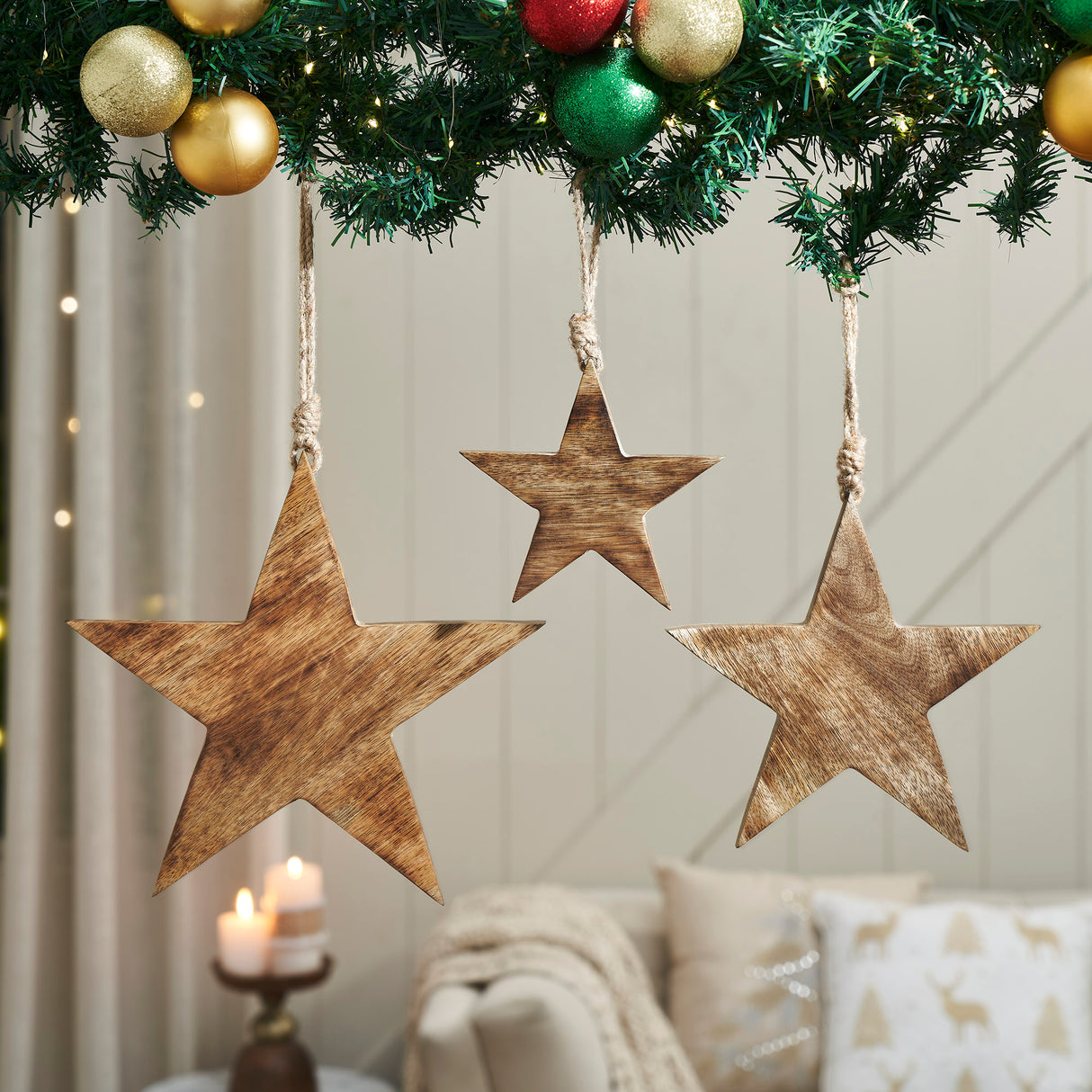 Distressed Dark Wooden Star Ornament Set of 3 - 5.5/8/10 inch