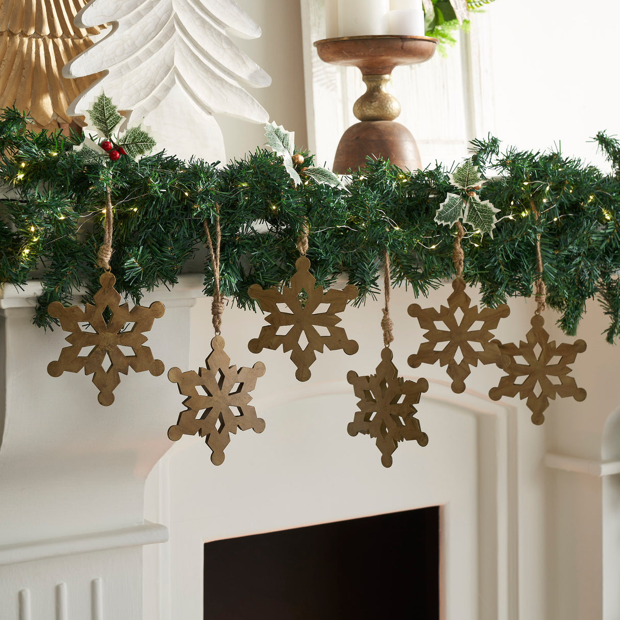 Antique Gold Metal Snowflake Ornament Set of 6 - 6 inch