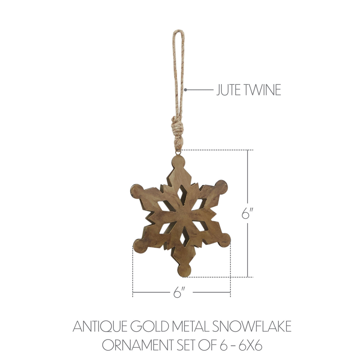 Antique Gold Metal Snowflake Ornament Set of 6 - 6 inch