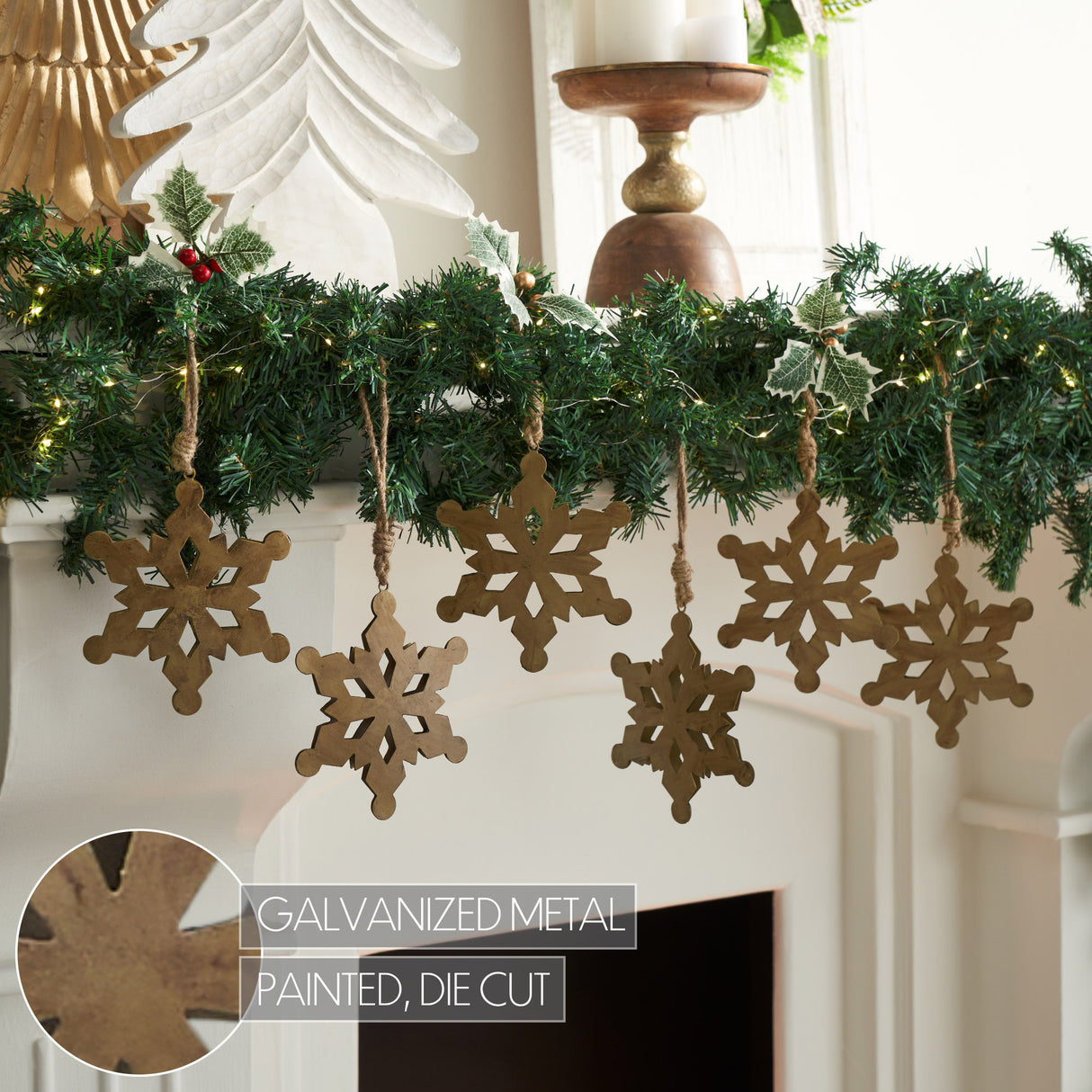 Antique Gold Metal Snowflake Ornament Set of 6 - 6 inch