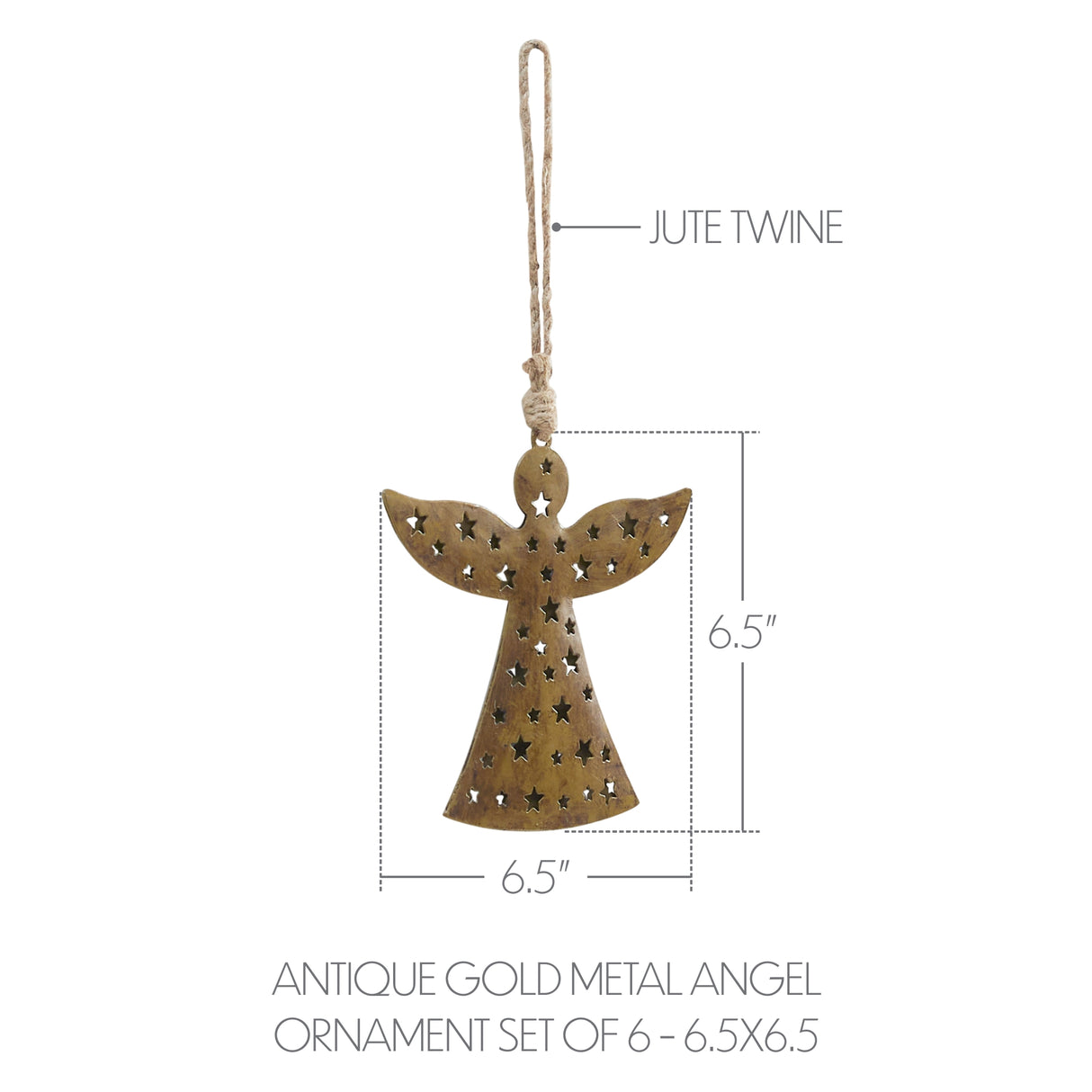 Metal Angel Ornament Set of 6 - 6.5 inch