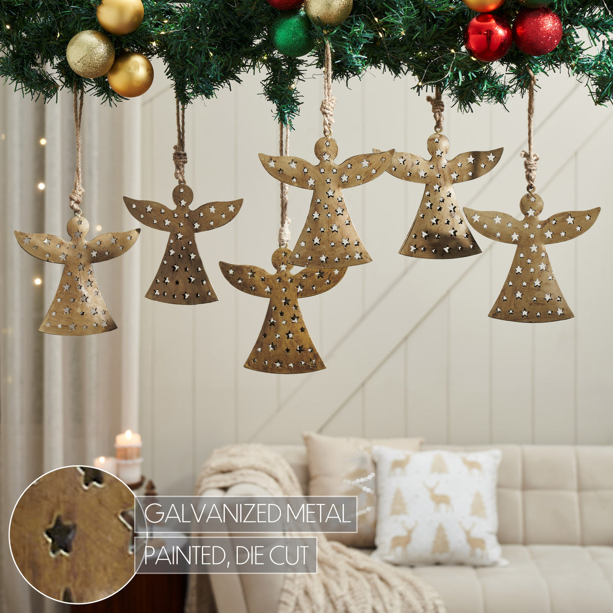 Metal Angel Ornament Set of 6 - 6.5 inch