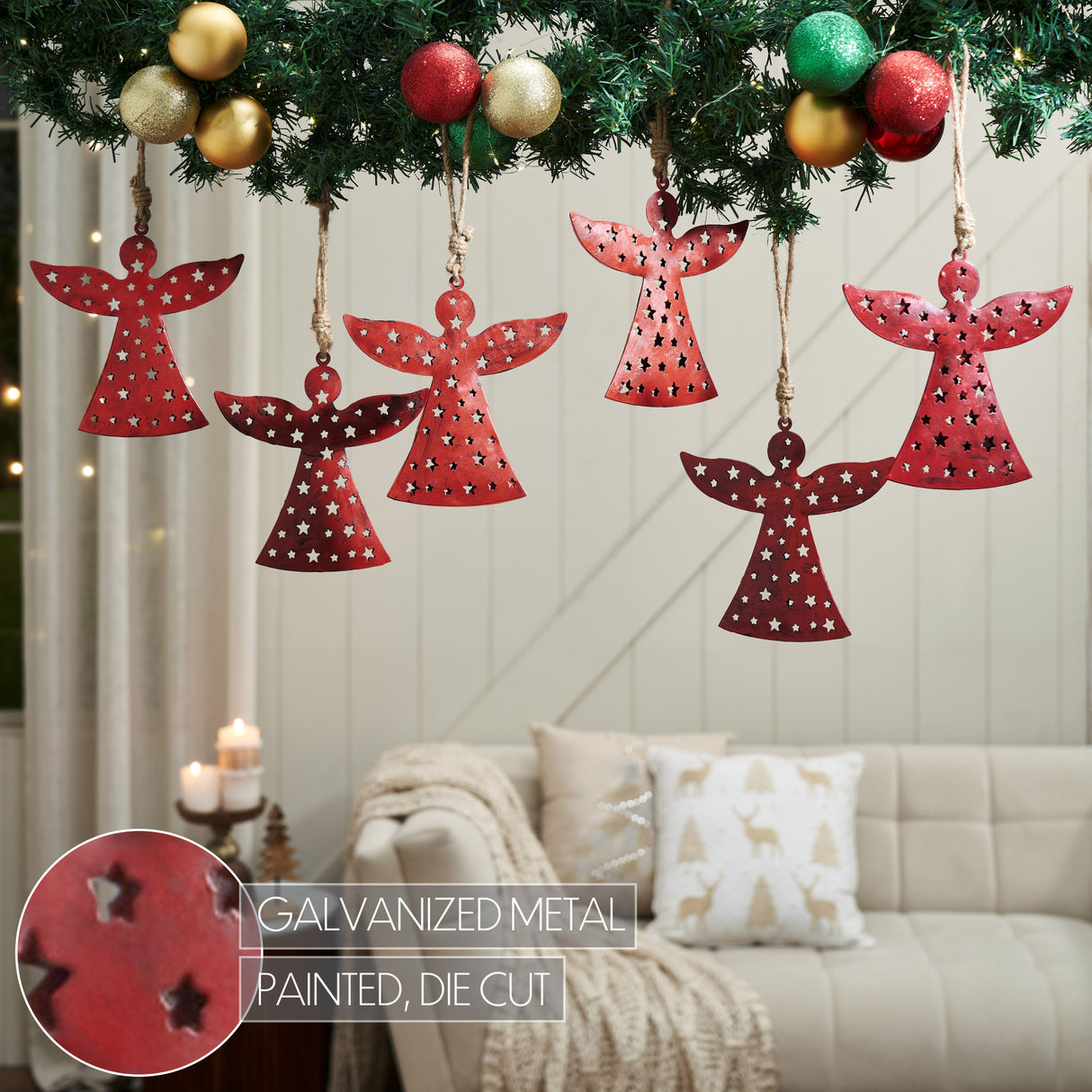 Metal Angel Ornament Set of 6 - 6.5 inch