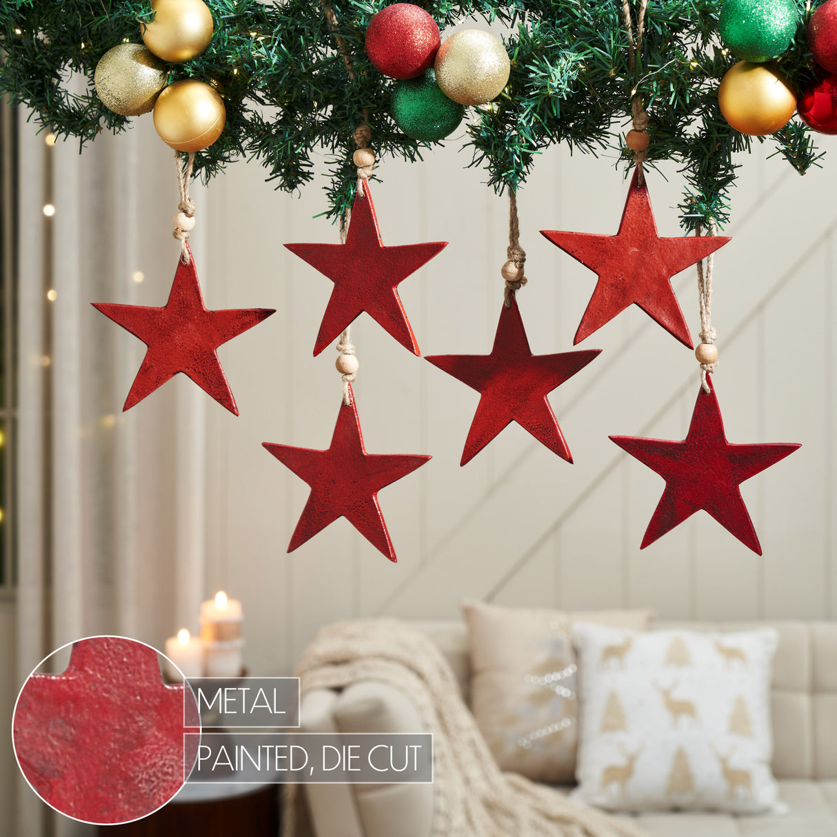 Metal Star Ornament Set of 6 - 6 inch