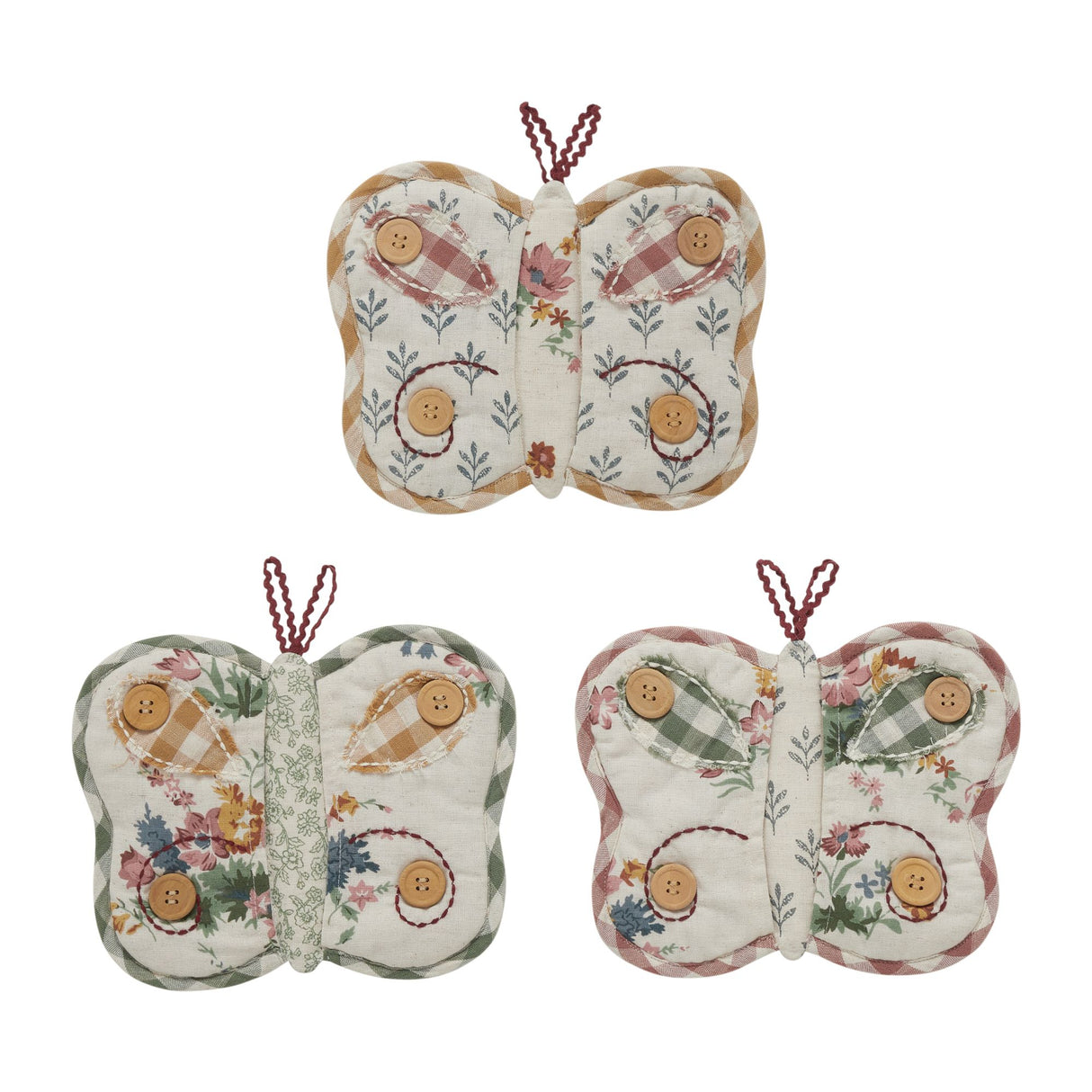 Rosehill Cottage Quilted Butterfly Shaped Cotton Pot Holder Set of 3 - 8x10 Dusty Rose & Natural