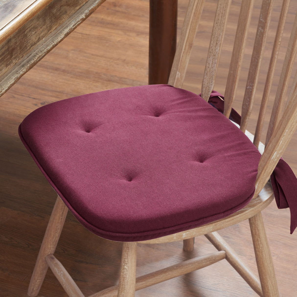 Cranberry Red Solid Chair Pad with Ties - 15.5x17 Farmhouse Cottage Stuffed Seat Cushion
