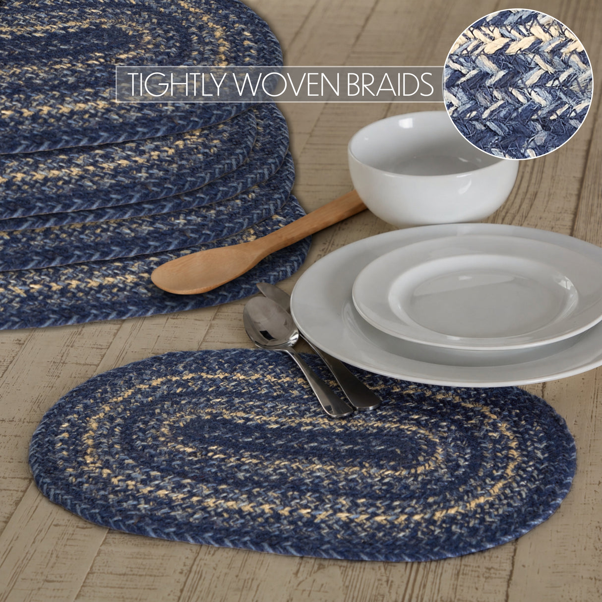 Great Falls Blue Jute Oval Placemat Set of 6 10x15