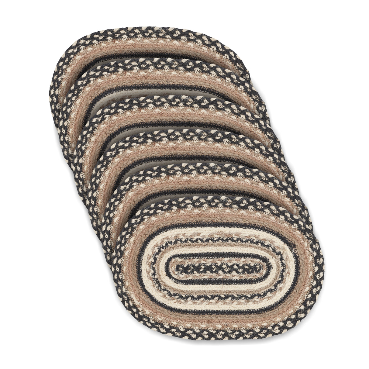 Sawyer Mill Charcoal Creme Jute Oval Placemat Set of 6 10x15