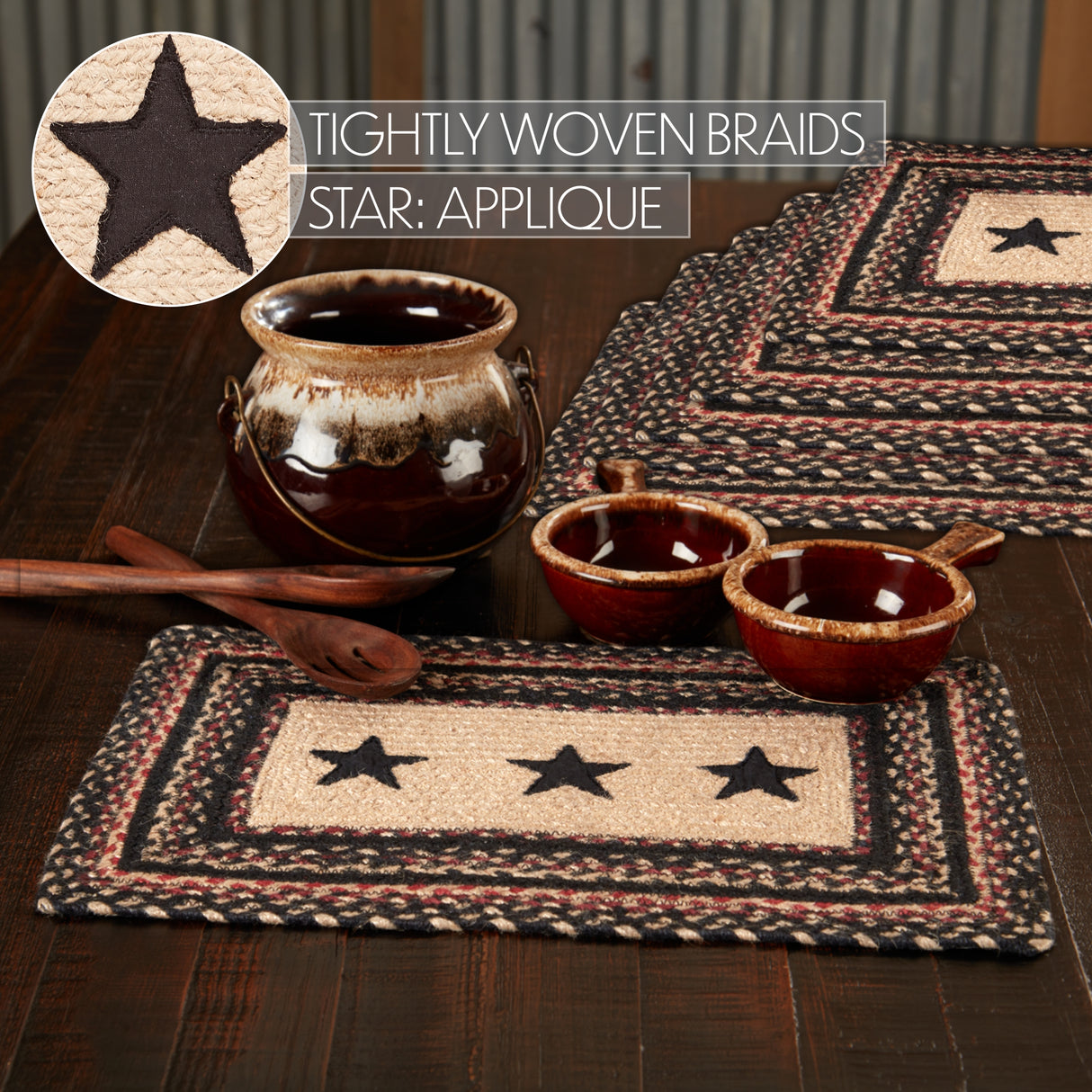 Colonial Star Jute Rect Placemat Set of 6 12x18