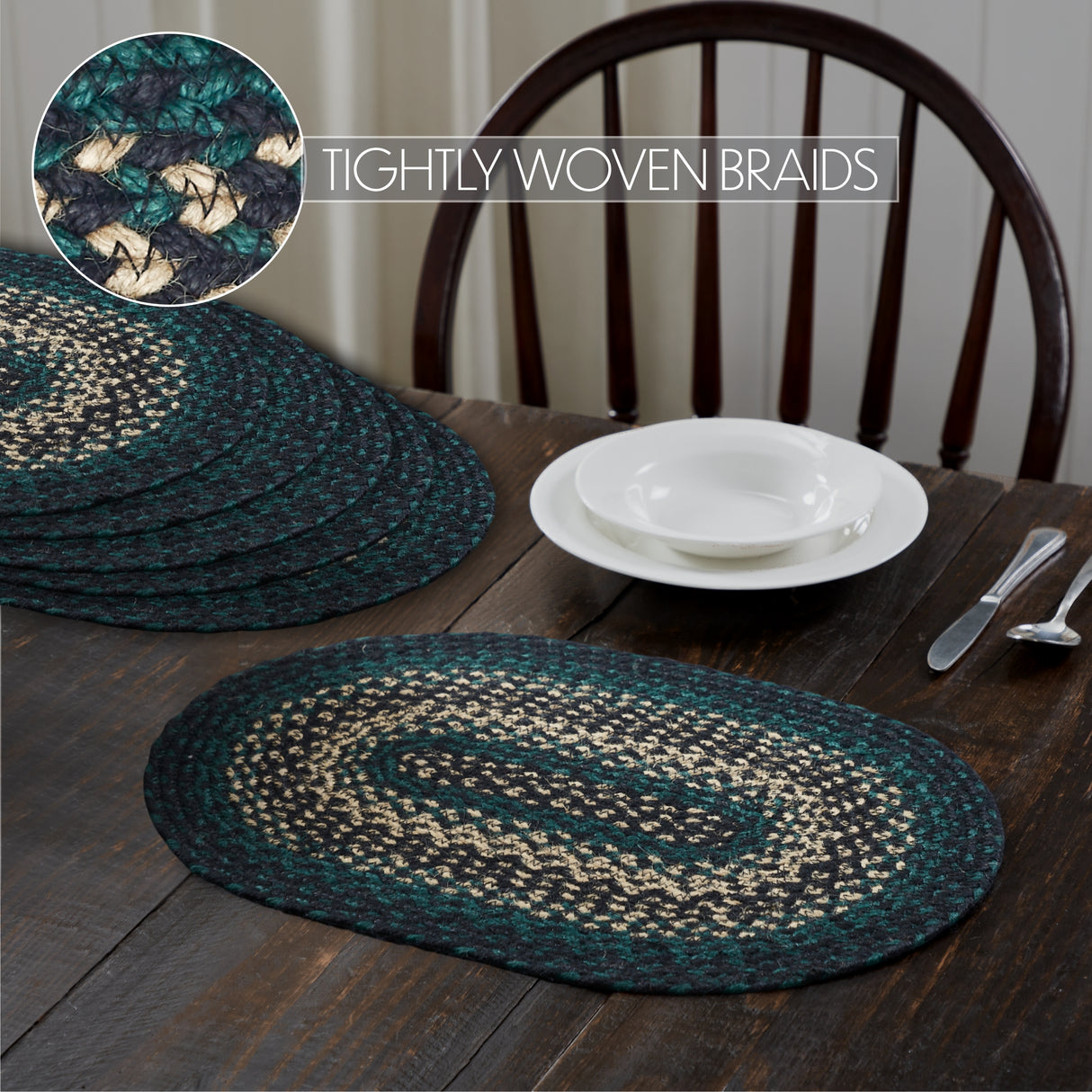 Pine Grove Jute Oval Placemat Set of 6 12x18