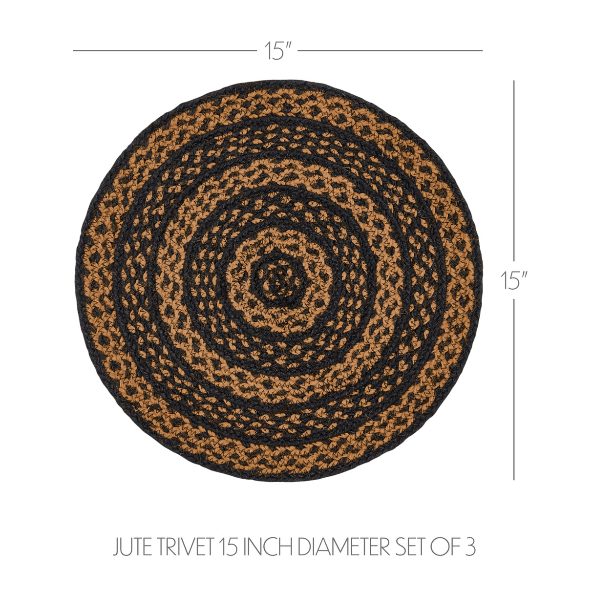 Black & Tan Jute Trivet 15 inch Diameter Set of 3