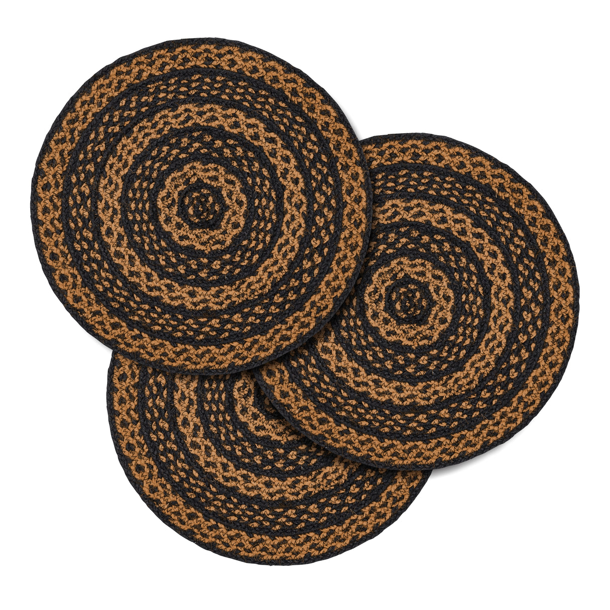 Black & Tan Jute Trivet 15 inch Diameter Set of 3