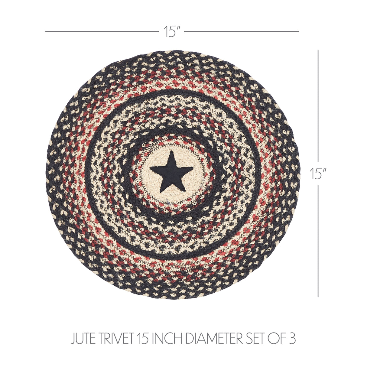 Colonial Star Jute Trivet 15 inch Diameter Set of 3