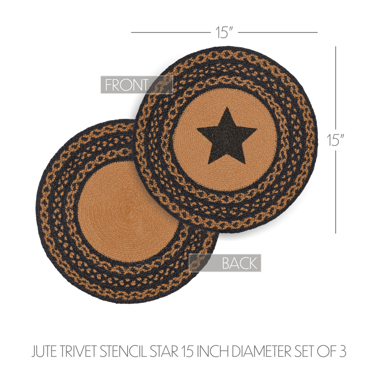 Farmhouse Jute Trivet Stencil Star 15 inch Diameter Set of 3
