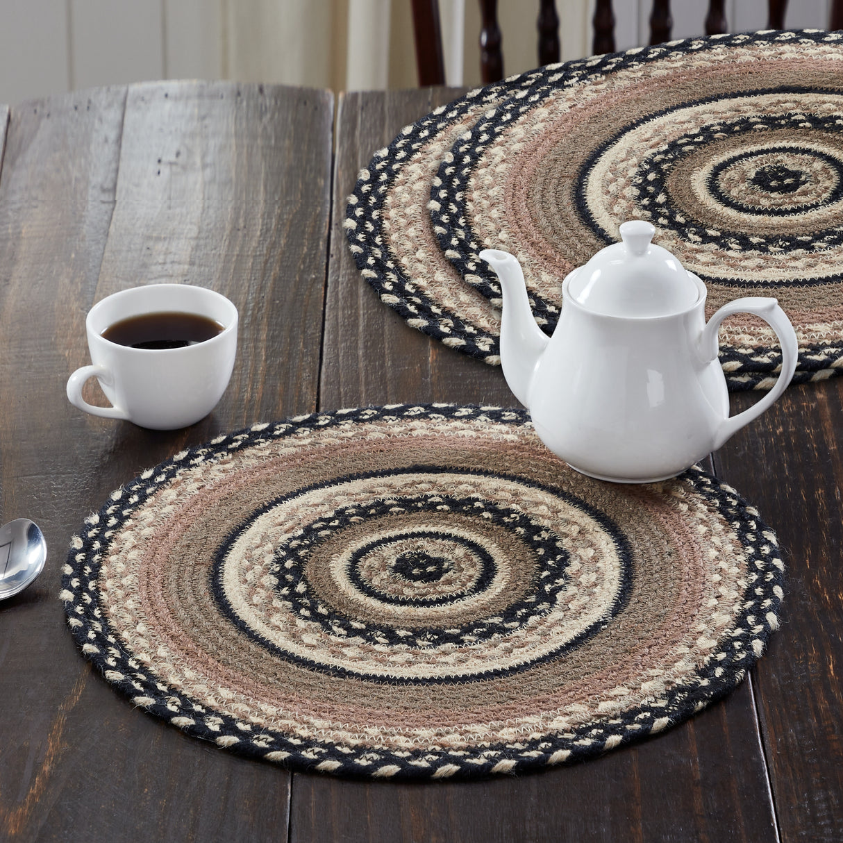 Sawyer Mill Charcoal Creme Jute Trivet 15 inch Diameter Set of 3
