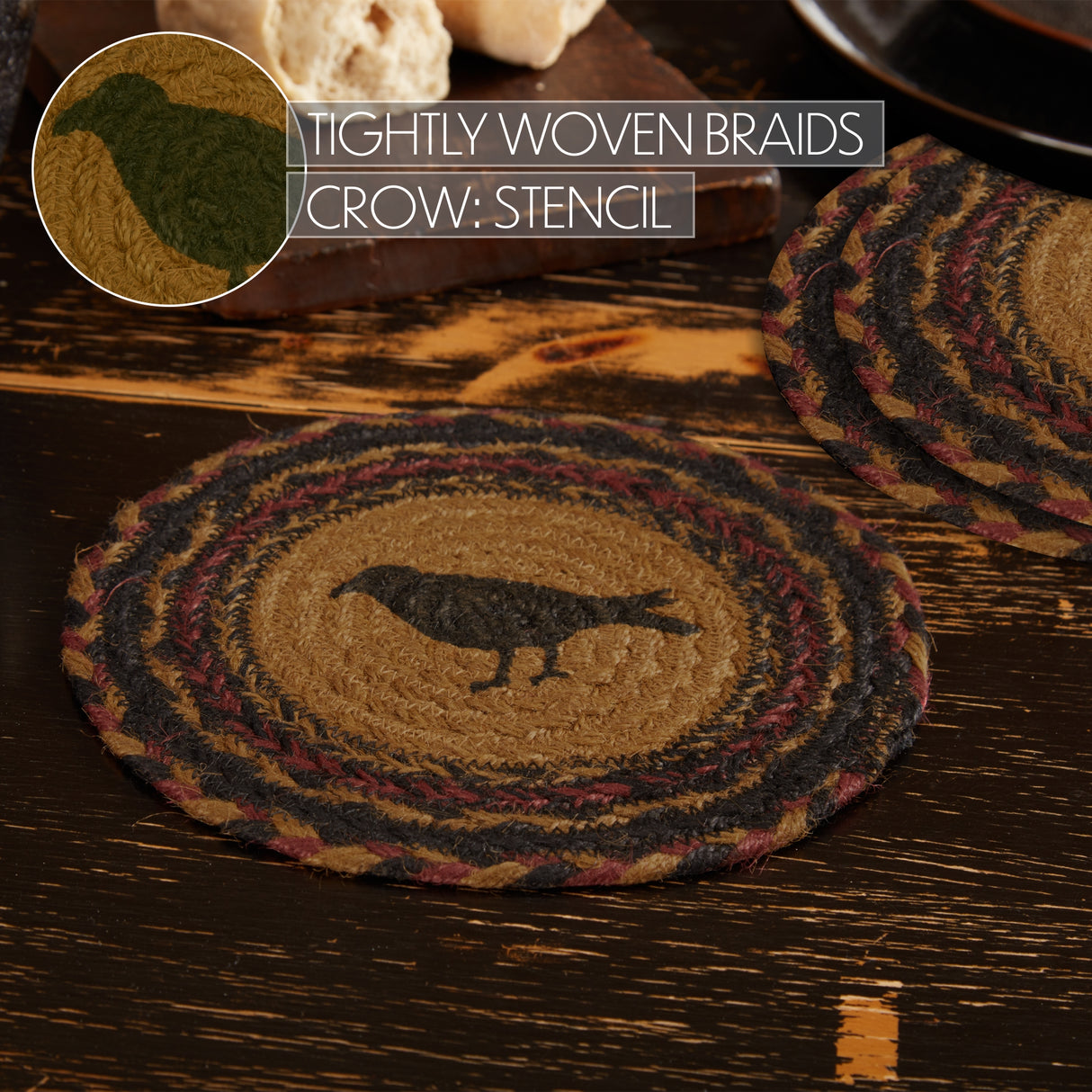 Heritage Farms Crow Jute Trivet 8 inch Diameter Set of 3