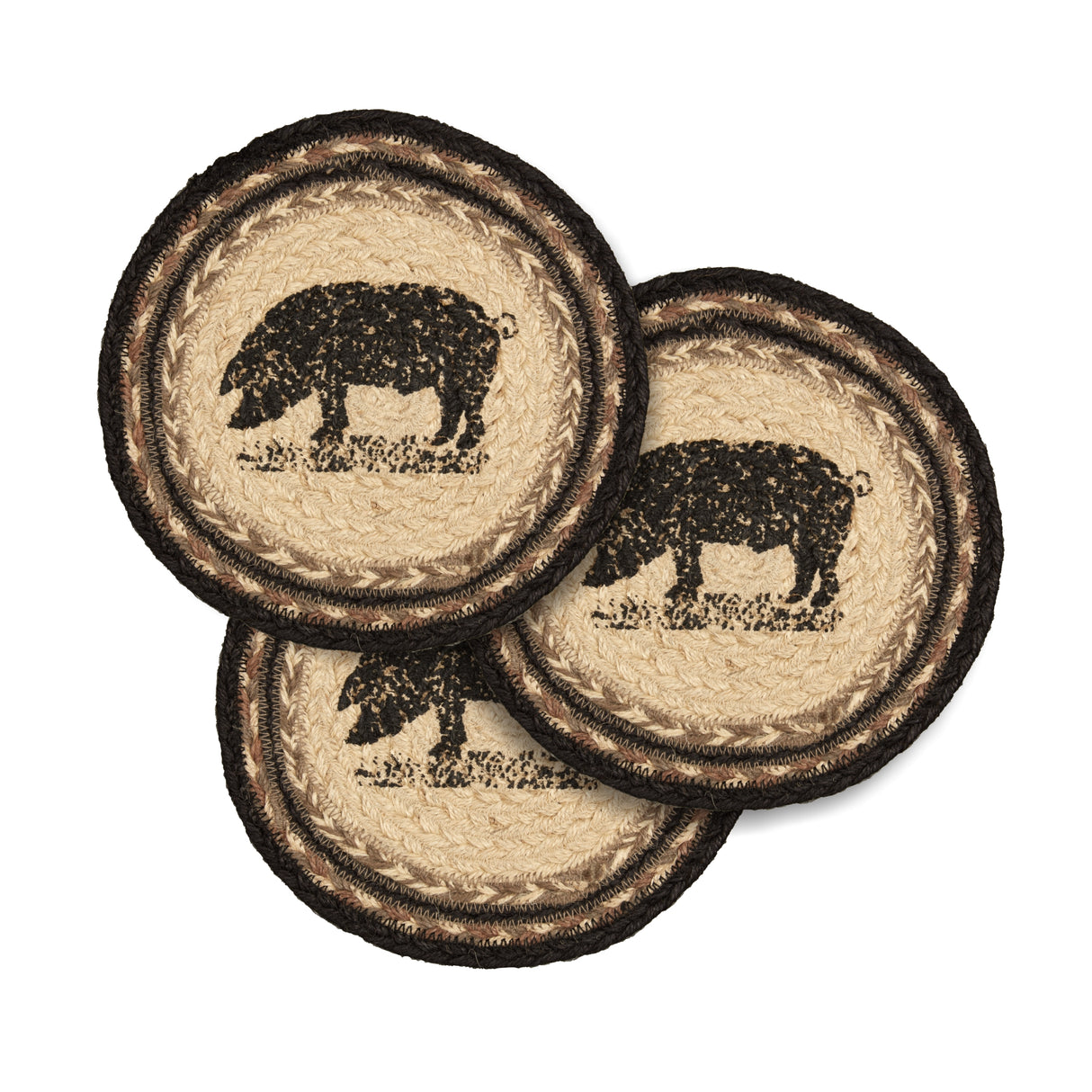 Sawyer Mill Charcoal Pig Jute Trivet 8 inch Diameter Set of 3