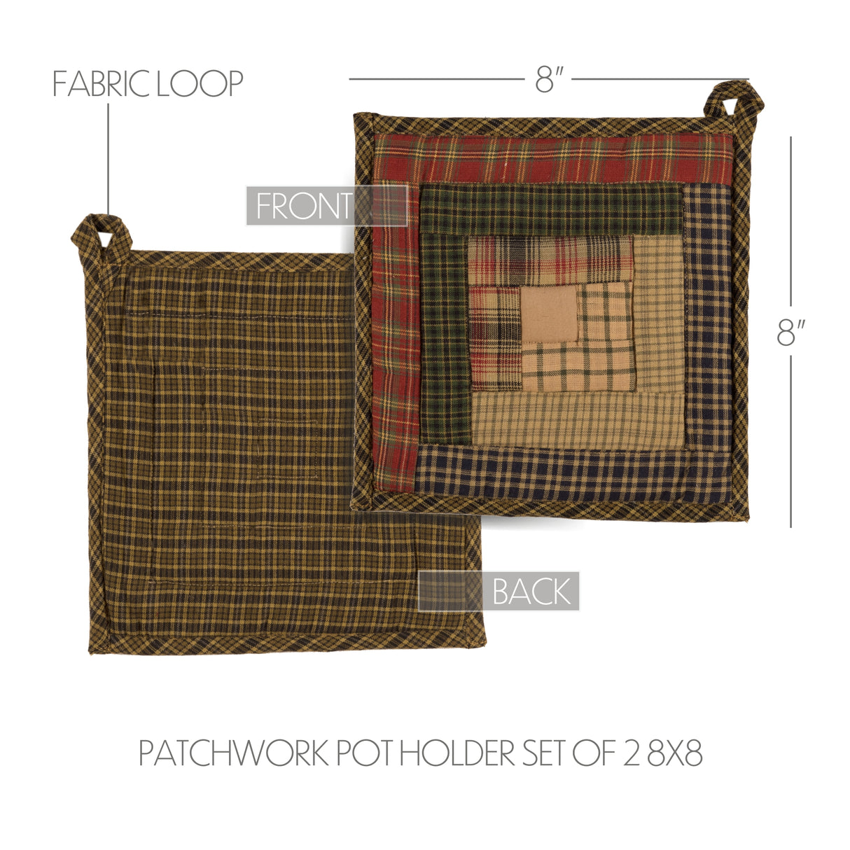 Tea Cabin Pot Holder Patchwork Set of 2 8x8