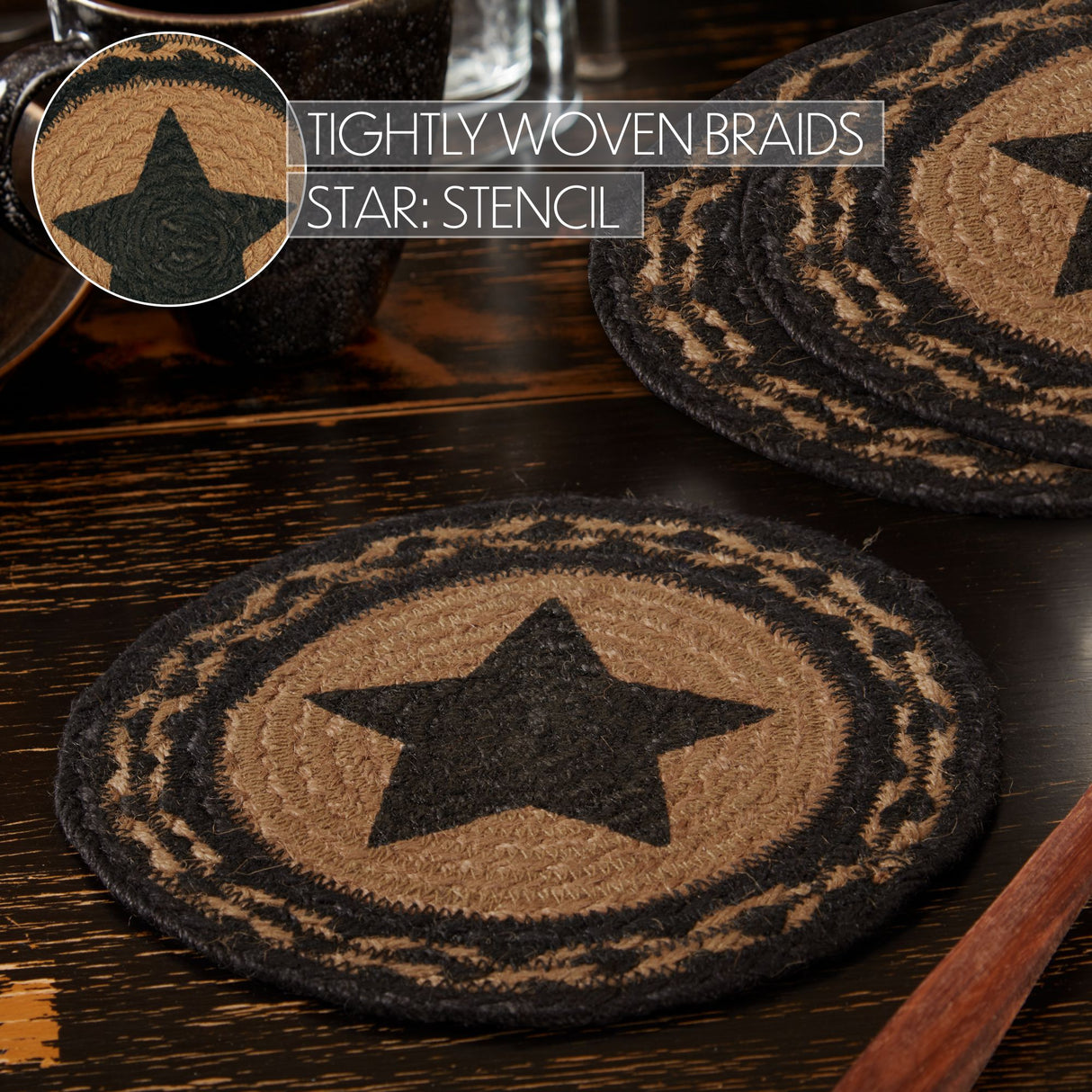 Farmhouse Jute Trivet Stencil Star 8, Set of 3