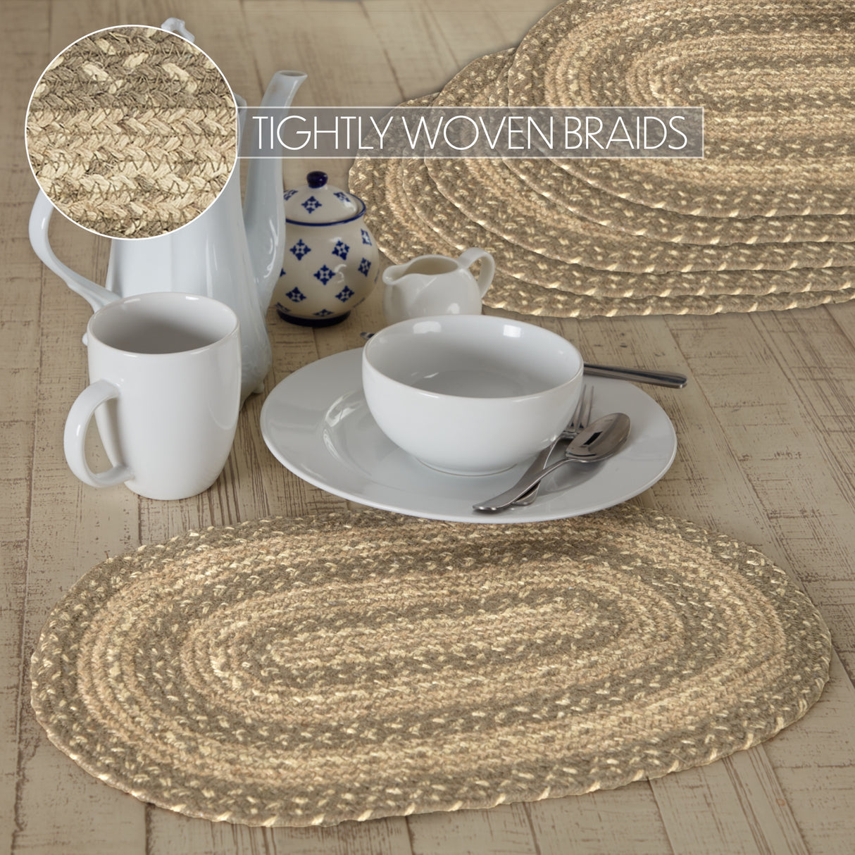 Cobblestone Jute Oval Placemat Set of 6 12x18