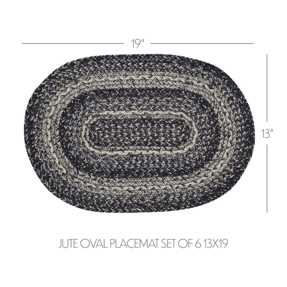 Sawyer Mill Black White Jute Oval Placemat Set of 6 13x19