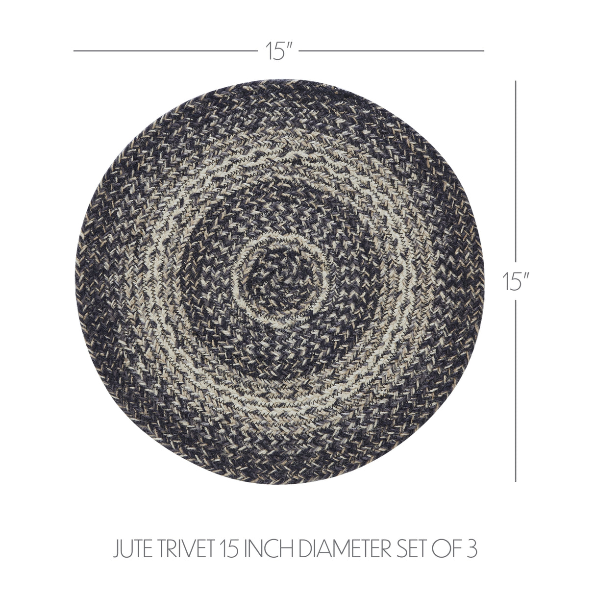 Sawyer Mill Black White Jute Trivet 15 inch Diameter, Set of 3