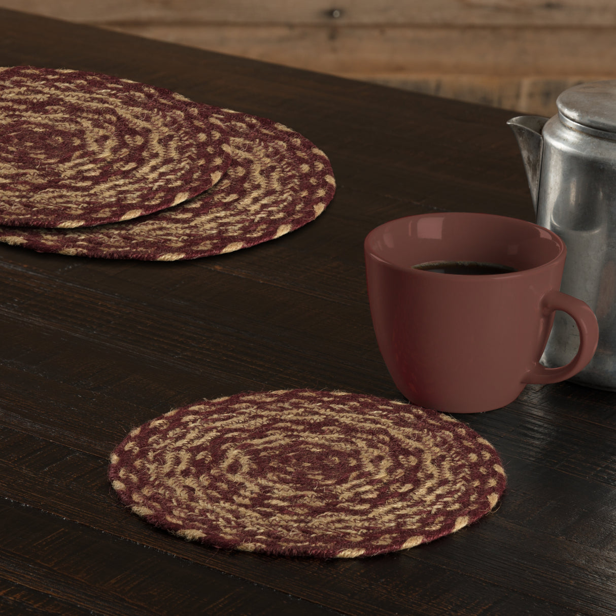 Burgundy Tan Jute Trivet 8, Set of 3